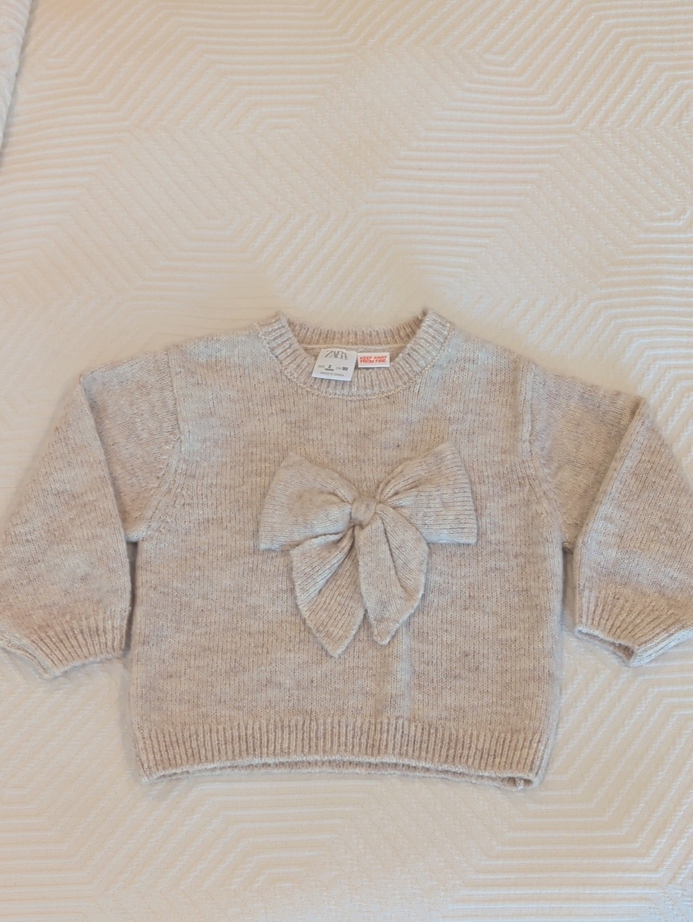 Zara Kids Neutral Cream Bow Knit Sweater 2T